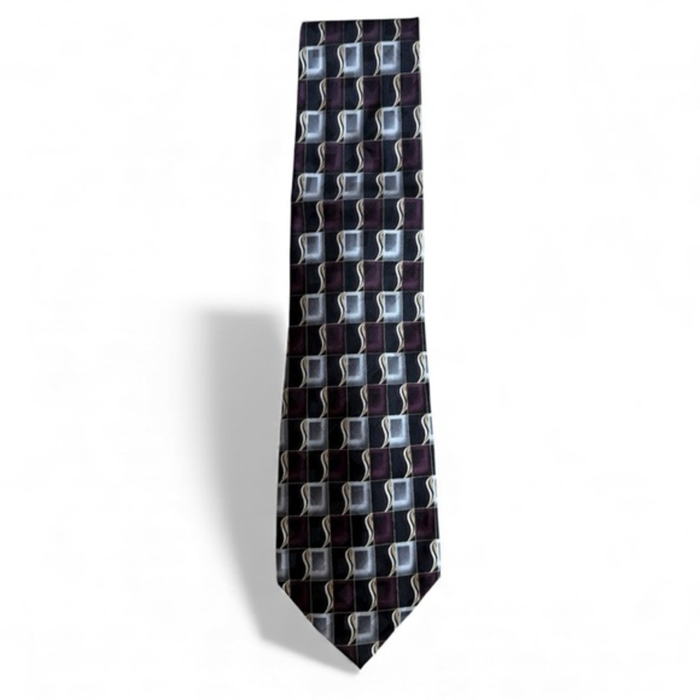 NWT Pierre Cardin Men’s Silk Tie Geometric Pattern Burgundy Gray Black - Picture 1 of 2